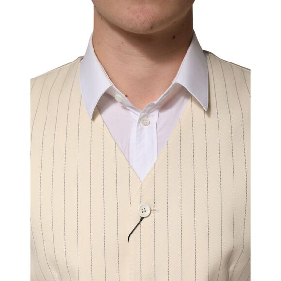 Dolce & Gabbana Beige Stripes Wool Dress Men Waistcoat Men's Vest